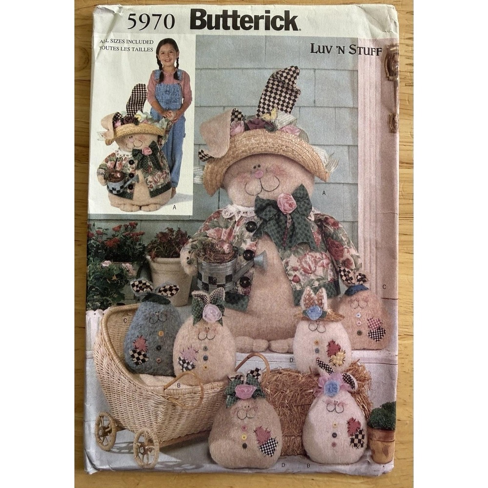 Butterick Luv 'N Stuff Pattern 5970 Porch Bunnies 9" and 24" tall UNCUT 1999